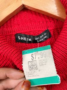 Shein Oversized Hot Red Knit Turtleneck Sweater B