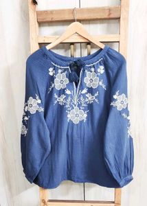 Embroidered Blue Tunic Top size-46