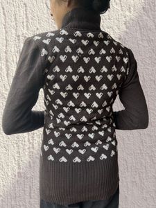Brown Heart Print Sweater