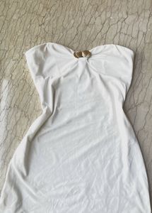 White strapless Boho Greek dress with gold details