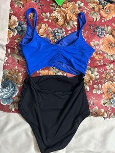 Blue &amp; Black High-Waisted Swimsuit