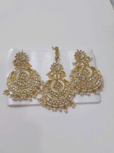 Golden Earrings And Mangtika Set