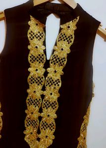 Black &amp; Golden Party Wear Kurta With Dupatta