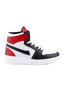 Red, Black, and White High-Top Sneakers