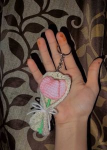 Pink Rose Crochet Keychain