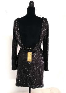 H&amp;M Black Sequined Deep Backles Party Dress