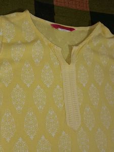 Yellow Printed Kurti Top