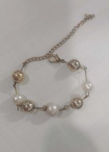 Gold And Pearl Chain Bracelet