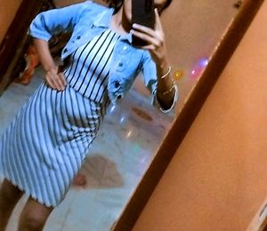 Denim Jacket And White Lined Skirt One Piece