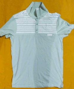 Striped Collar Polo Shirt - Light Blue