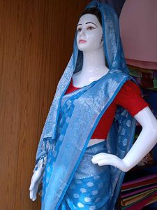 Elegant Blue Sari with Silver Accents