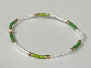 Green &amp; Gold Seed Bead Bracelet Set
