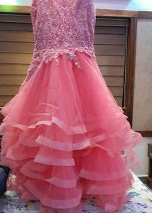 Pink Tulle Ruffled Gown