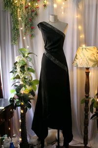 Black beaded One-Shoulder Dress