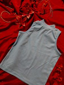Blue Ribbed Sleeveless Top