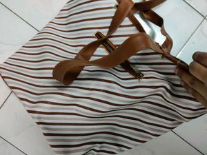 Brown &amp; White Striped Tote Bag