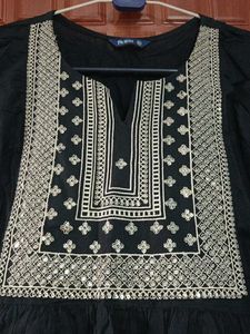 Embroidered Black Tunic Top