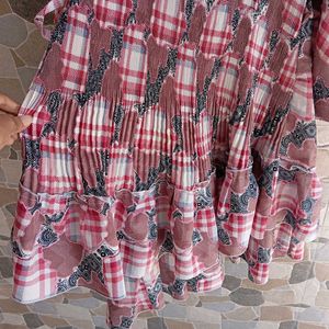 Eclectic Pleated Plaid Floral Mixed Print Top