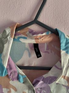 Colorful Cat Print Short Sleeve Top