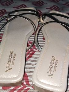 Metallic Strap Flat Sandals