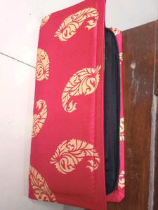 Silk Fabric Clutch Wallet Gold Print Design