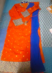 Orange & Blue Embellished Salwar Kameez