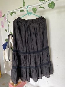 Tiered Black Midi Skirt
