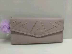 Cute Beige Wallet with Pom-Pom