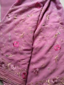 Pink Floral Embroidered Saree