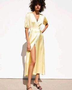 Zara Yellow Satin Midi Dress