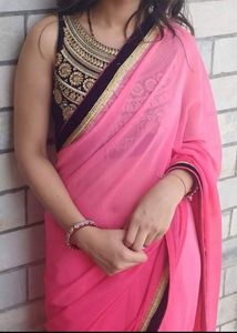 Elegant Pink & Black Embroidered Saree