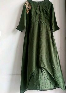Olive Green Embroidered Maxi Dress