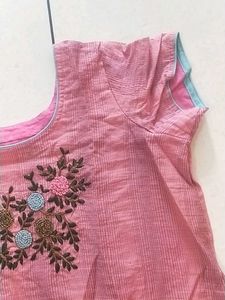 Embroidery Patch Work Kurta Pink