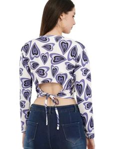 Heart Print Long Sleeve Crop Top