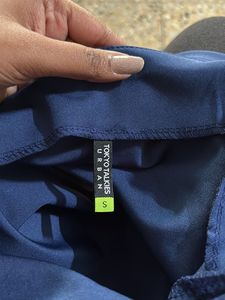 Tokyo Talkies Navy Blue Puff Sleeves Fitted Top
