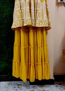 Yellow Embroidered Ruffle Dress