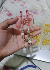 Pink Beaded Hair Claw Clip Accessory