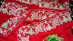 Elegant Red Embroidered Saree ...