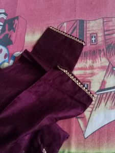 Maroon Embroidered Kurta Set