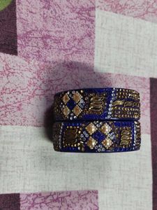 Blue Embroidery Sareee And Free Matching Kangan