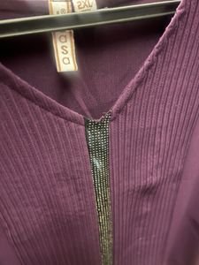 Royal Purple Pintuck Top with Embellished Zipper –