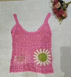 A Beautiful Crochet Top Having Beautifu Flower.🌸.