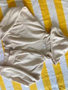 Beige Cropped Hoodie