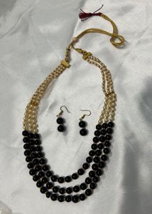 Pearl & Black Bead Necklace Set