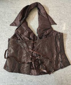 Brown Embroidered Halter corset Top