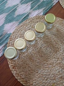 Set Of 5, 50 ml Kitchen Glass Jars With Gold Lid