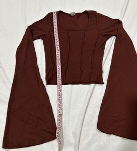 SSS Brown Cropped Top With Long Sleeves