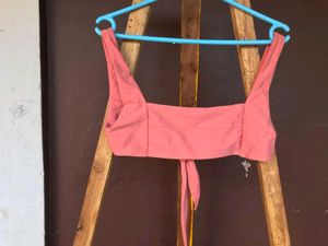 Coral Pink Polyester Crop Top.