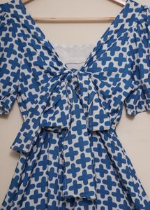 Blue Plus Print Tie Back Dress