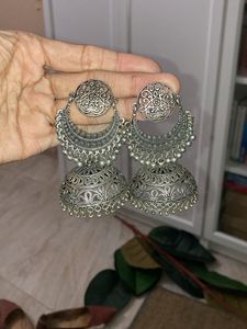 Beautiful Big Silver Oxidised Jhumkas/chandbalis